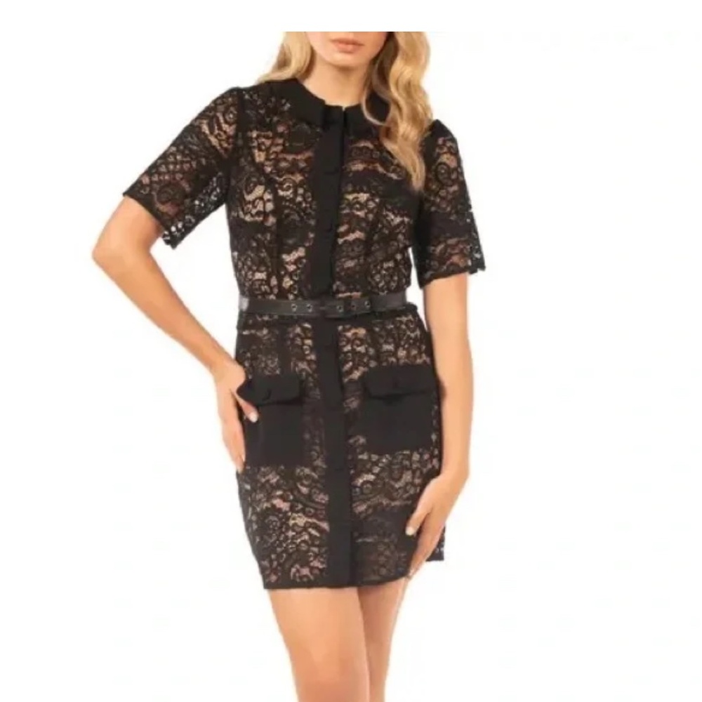 Liz Belted Lace Mini Shirtdress